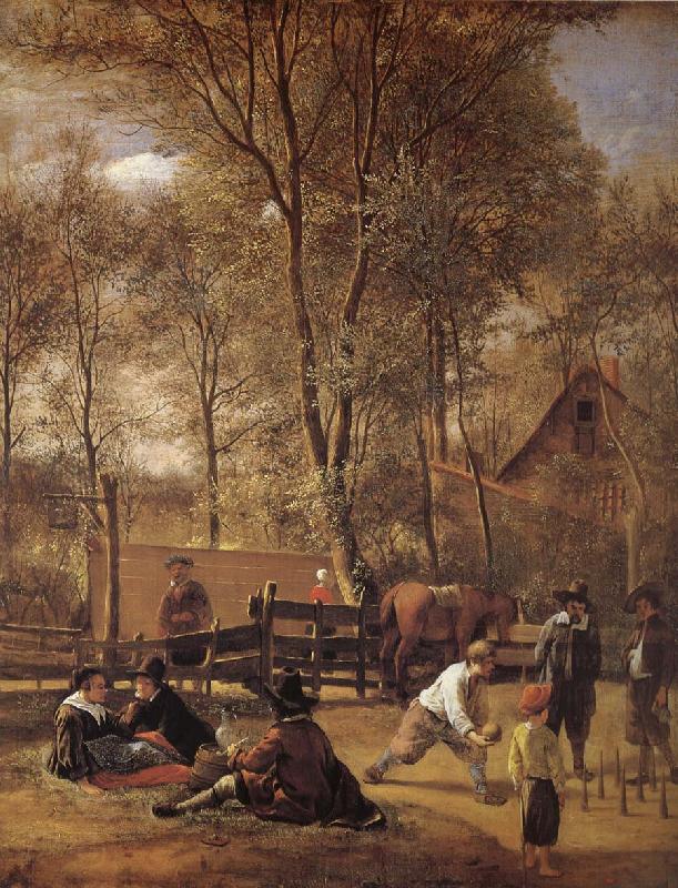 Jan Steen Kagelspelarna outside a vardshus